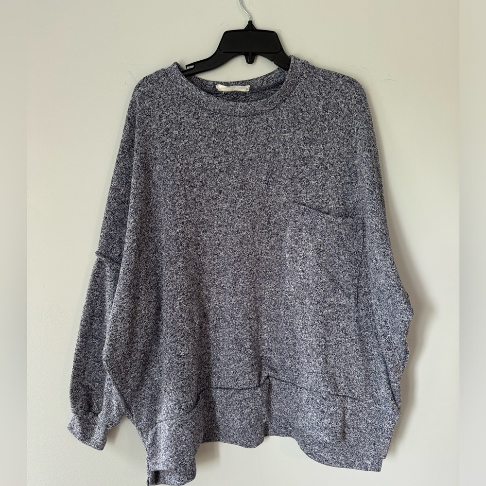 Zenana Blue Gray Baggy Knit Womens Pullover Sweater XL Reverse Seams